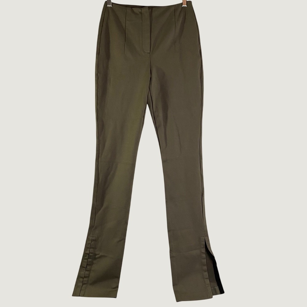 Zara High Waist Split‎ Hem Pants Women's Size XS Olive Green Hook Eye Slit EUC